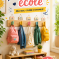 Un porte-manteau en bois décoratif dans une entrée cosy