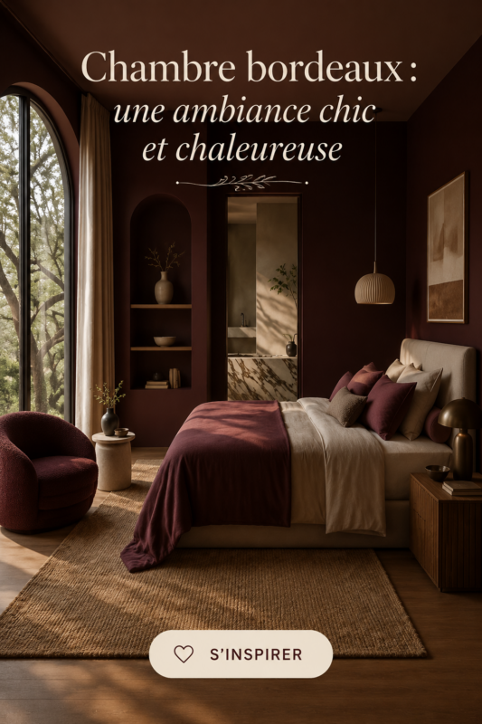 Chambre décorée en bordeaux avec des éléments chaleureux et chic
