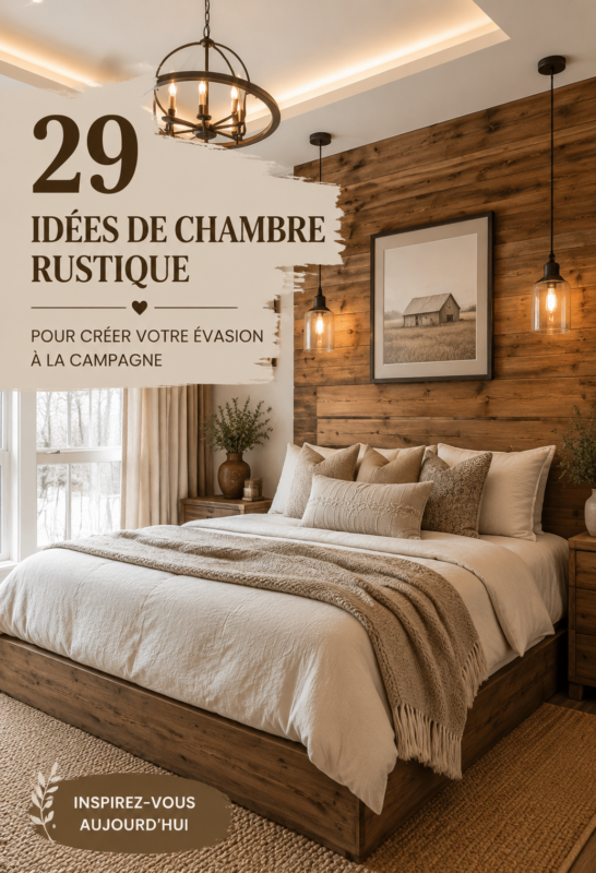 Chambre rustique avec des murs en bois et une ambiance cocooning.