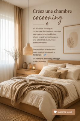 Chambre décorée dans un style cocooning avec des coussins et des lumières tamisées.