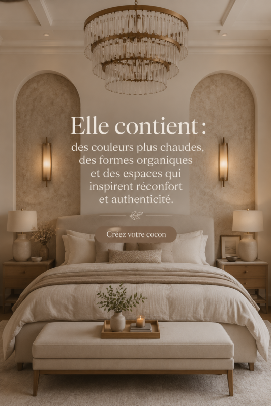 Un salon chaleureux décoré avec des couleurs organiques et accueillantes.