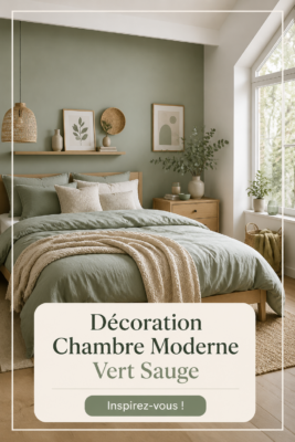 Chambre moderne avec des accents de vert sauge