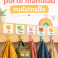 Étiquettes de porte-manteau personnalisées avec des dessins d'enfants et leurs prénoms