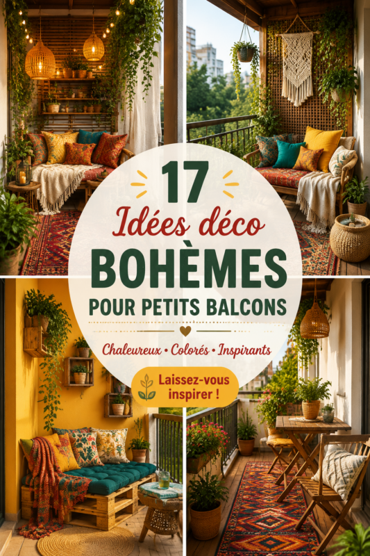 Un balcon décoré dans un style bohème avec des plantes et des textiles colorés.