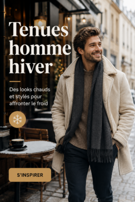 Homme portant une tenue d'hiver stylée avec un manteau et des accessoires chauds.