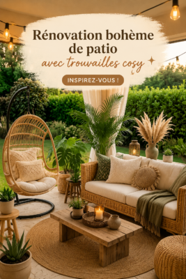 Patio décoré dans un style bohème avec des coussins et des plantes