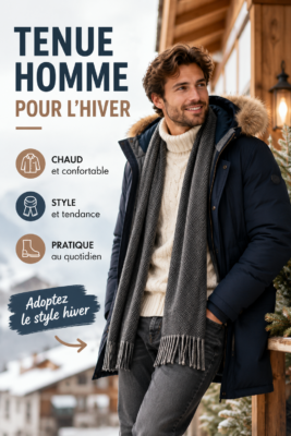 Un homme portant une tenue d'hiver confortable avec un manteau et une écharpe