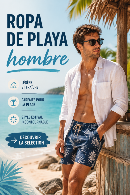 Vêtements de plage tendance et élégants disposés sur une toile de fond estivale.