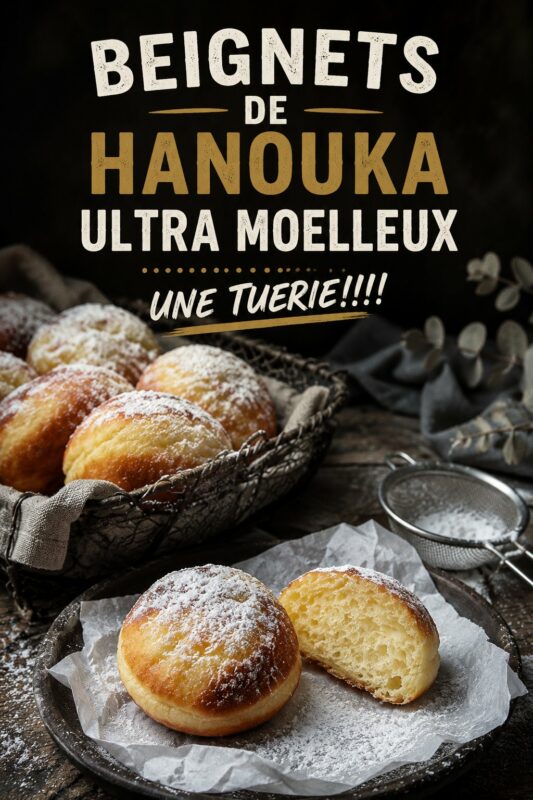 Des beignets de Hanouka moelleux sur une assiette blanche, garnis de sucre glace.
