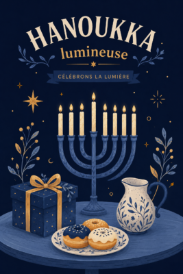 Cartes de vœux colorées et festives pour Hanoukka, mettant en avant des designs lumineux et joyeux.