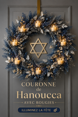 Couronne de Hanouka élégante avec bougies sur une table décorée