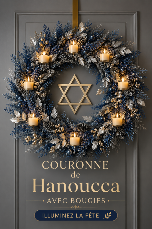 Couronne de Hanouka élégante avec bougies sur une table décorée