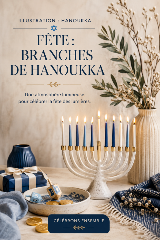 Branches décoratives illuminées pour Hanukkah.