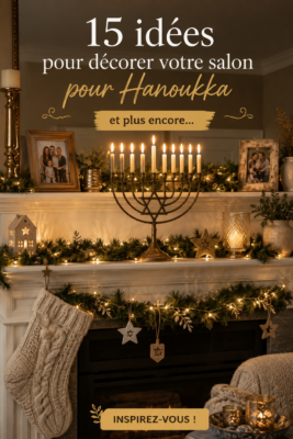 Un salon cozy décoré pour Hanoucca avec des éléments symboliques et chaleureux.