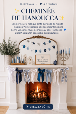 Guirlande de cheminée décorée pour Hanoukka, créant une ambiance festive et cozy.