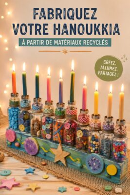 Hanukkiah fait maison à partir de matériaux recyclés sur une table cosy