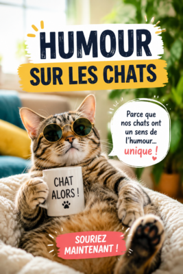 Un chat avec une expression drôle sur un coussin humoristique dans un salon cozy.