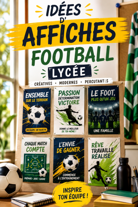 Affiche football colorée pour stimuler l'esprit d'équipe au lycée.