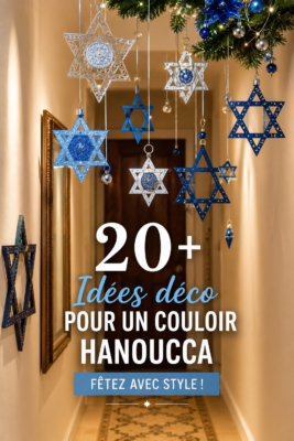 Couloir décoré pour Hanoukka avec des lumières et des éléments traditionnels