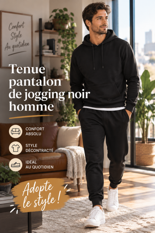 Une femme en jogging noir avec un style décontracté et élégant