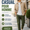 Un homme portant une tenue casual élégante, incluant un t-shirt et un jean.