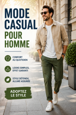 Un homme portant une tenue casual élégante, incluant un t-shirt et un jean.