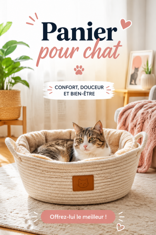 Un panier pour chat douillet, bien intégré dans une décoration intérieure cosy.