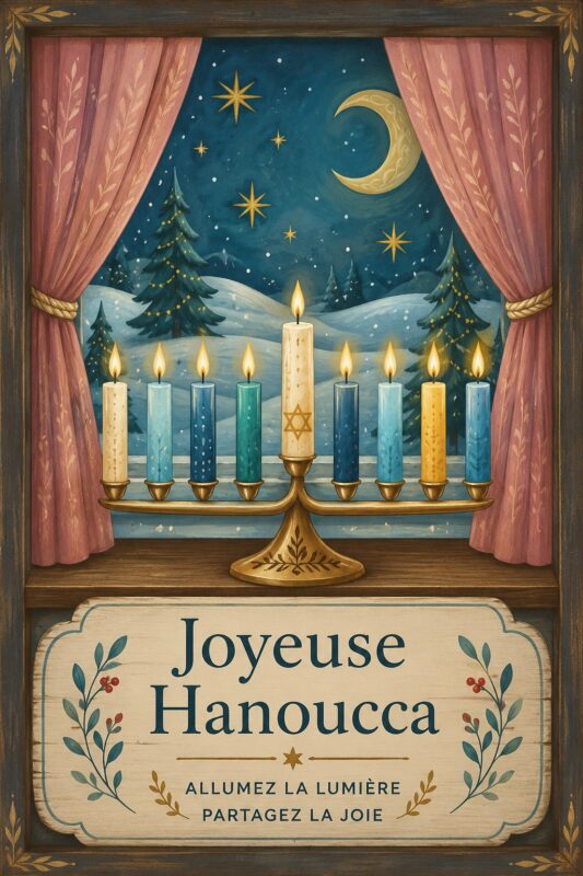 Plaque de Hanukkah en bois avec motifs traditionnels dans un salon cozy