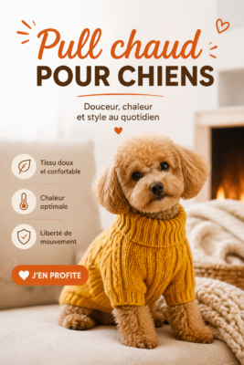 Un chien portant un pull chaud et coloré dans un cadre cosy