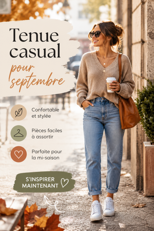 Tenue casual élégante pour septembre, composée d'un jean et d'un pull