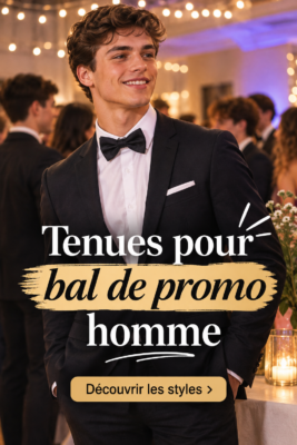 Homme élégamment habillé, prêt pour le bal de promo, en costume stylé.