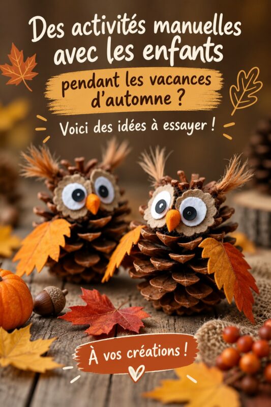 Une table décorée avec des créations automnales faites par des enfants.