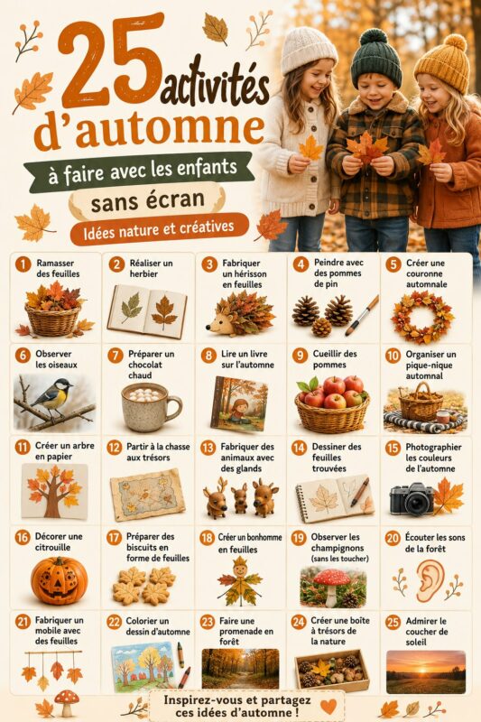 Activités d'automne en nature avec des enfants, sans écrans
