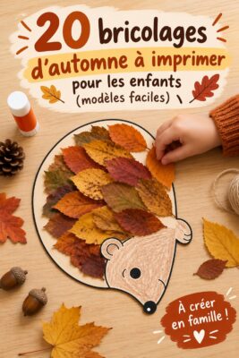 Des enfants entourés de créations d'automne colorées faites maison.