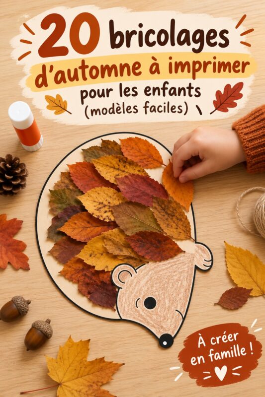Des enfants entourés de créations d'automne colorées faites maison.