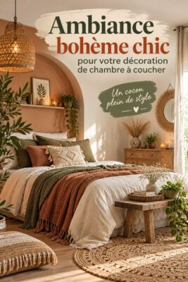 Chambre décorée dans un style bohème chic avec des textiles chaleureux