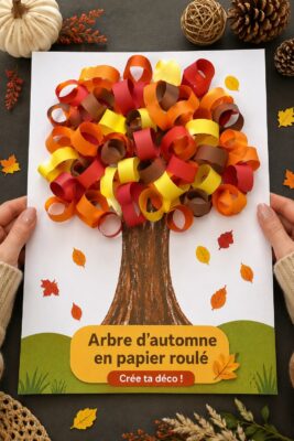 Arbre d'automne en papier roulé coloré, décoration cozy pour la maison