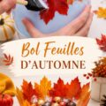 Bol décoratif en feuilles d'automne sur une table en bois