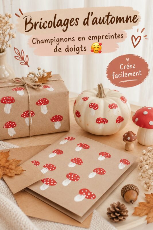 Bricolages d'automne avec des empreintes de champignons colorées