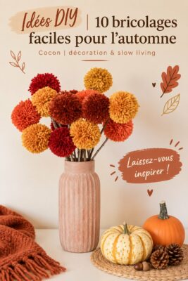 Bricolages d'automne faits maison sur une table, décor cosy