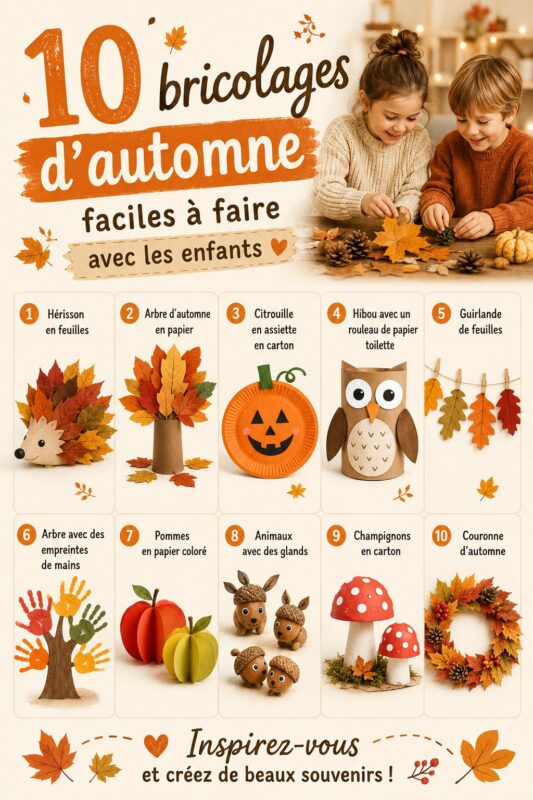 Des enfants amusés en train de réaliser des bricolages d'automne avec des fournitures colorées.