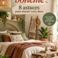 Chambre décorée dans un style bohème avec des textiles naturels et des couleurs chaudes.