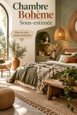 Chambre boho cocooning avec des tons chauds et des textures naturelles.