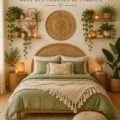 Chambre boho avec des touches de plantes et textiles doux