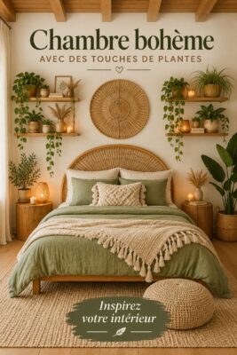 Chambre boho avec des touches de plantes et textiles doux