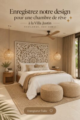 Chambre cozy inspirée de Koh Samui avec des tons naturels et des éléments décoratifs