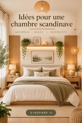 Chambre scandinave cosy avec décor minimaliste et éclairage doux