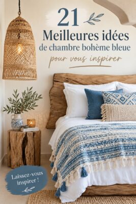 Chambre décorée dans un style boho avec des nuances de bleu