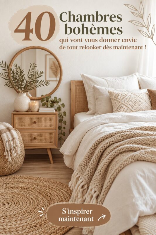 Chambre boho avec des couleurs chaudes et des textiles variés