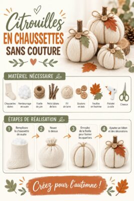 Citrouilles en chaussettes colorées comme décoration automnale.